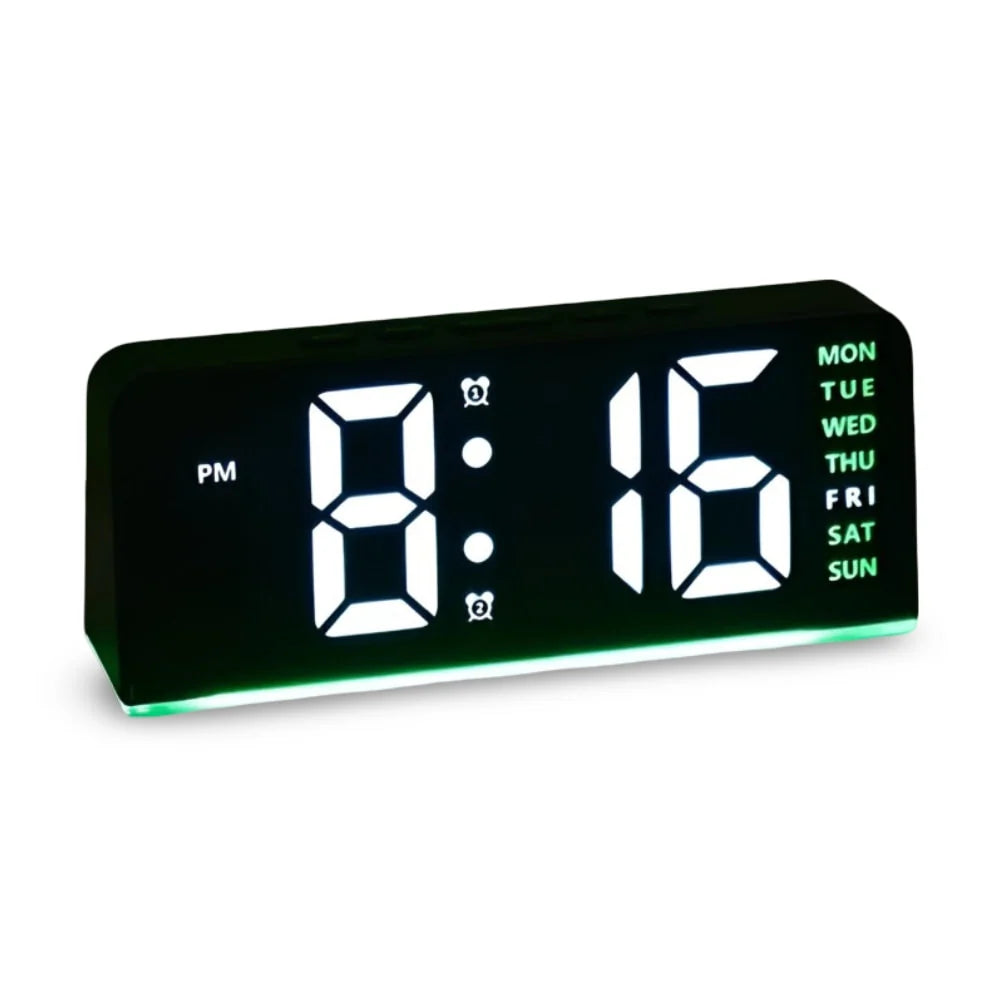 Bedside Digital Clock – LED display, colour night light, dual alarms