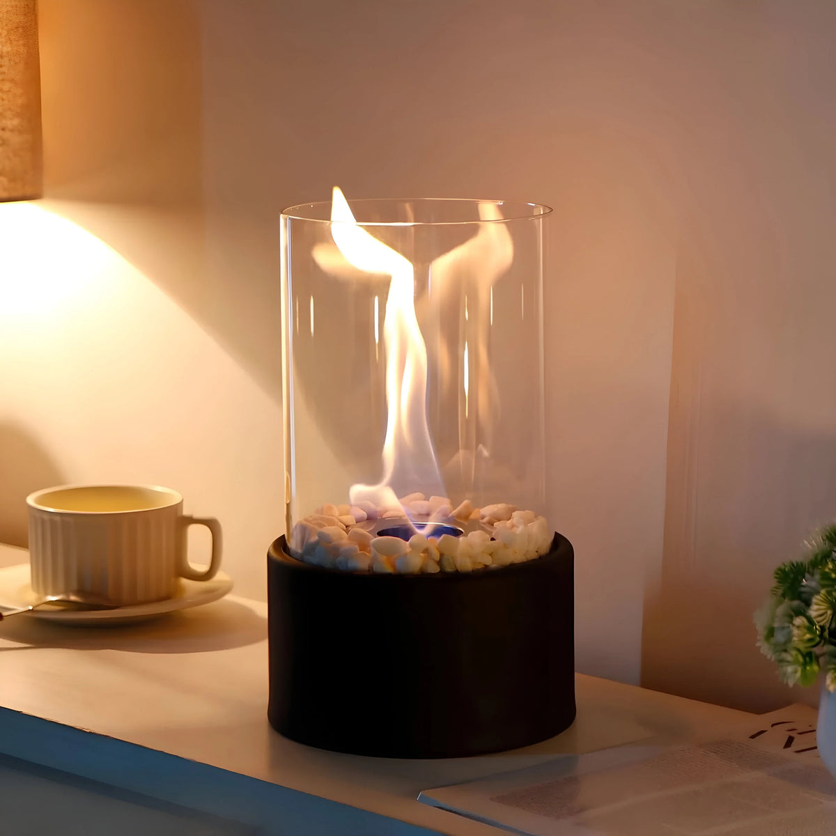 Bioethanol Tabletop Fireplace – removable glass, portable design, real flame