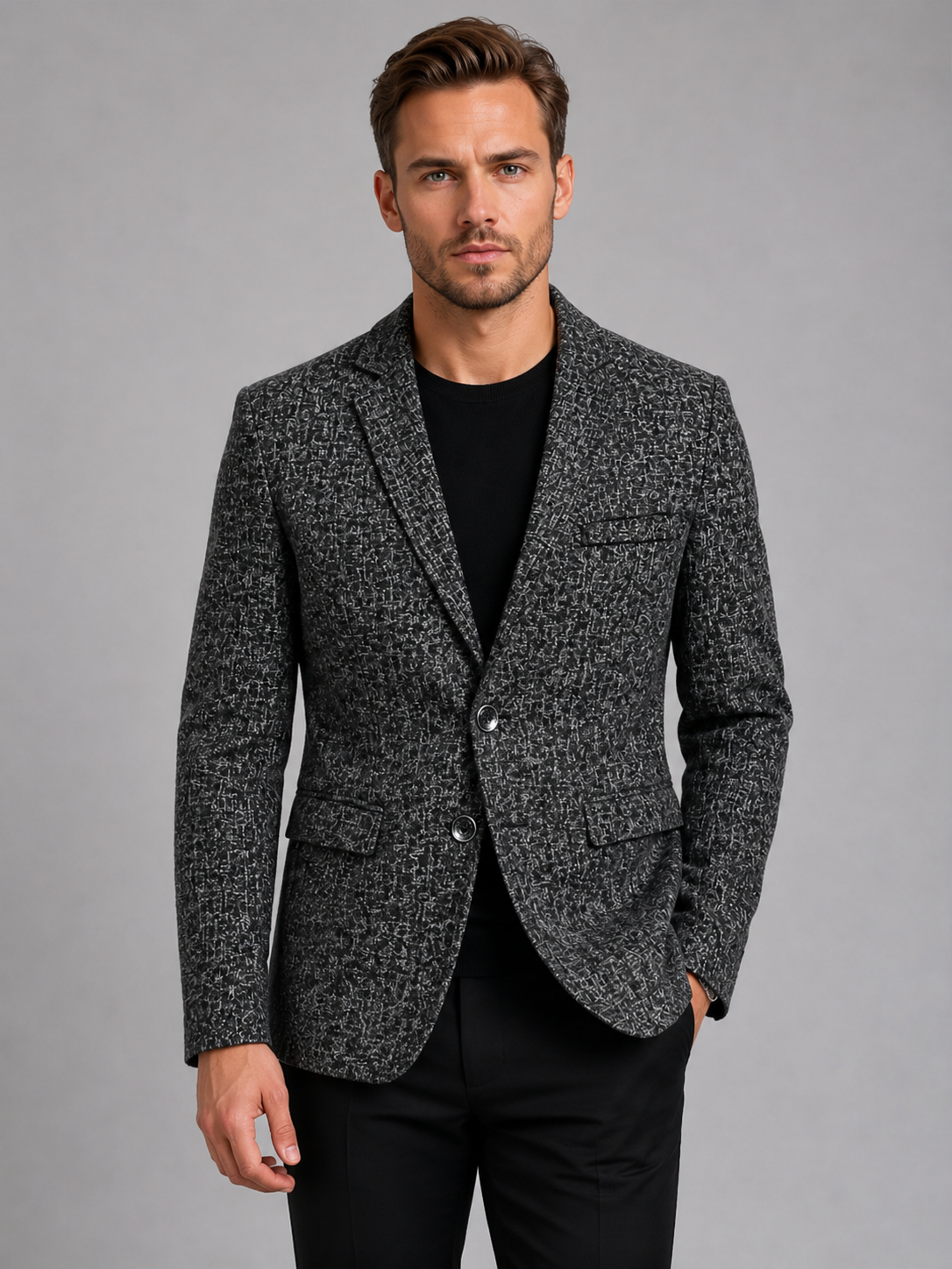 Blazer Men - Slim Fit Textured Blazer with Notch Lapels and Two Buttons