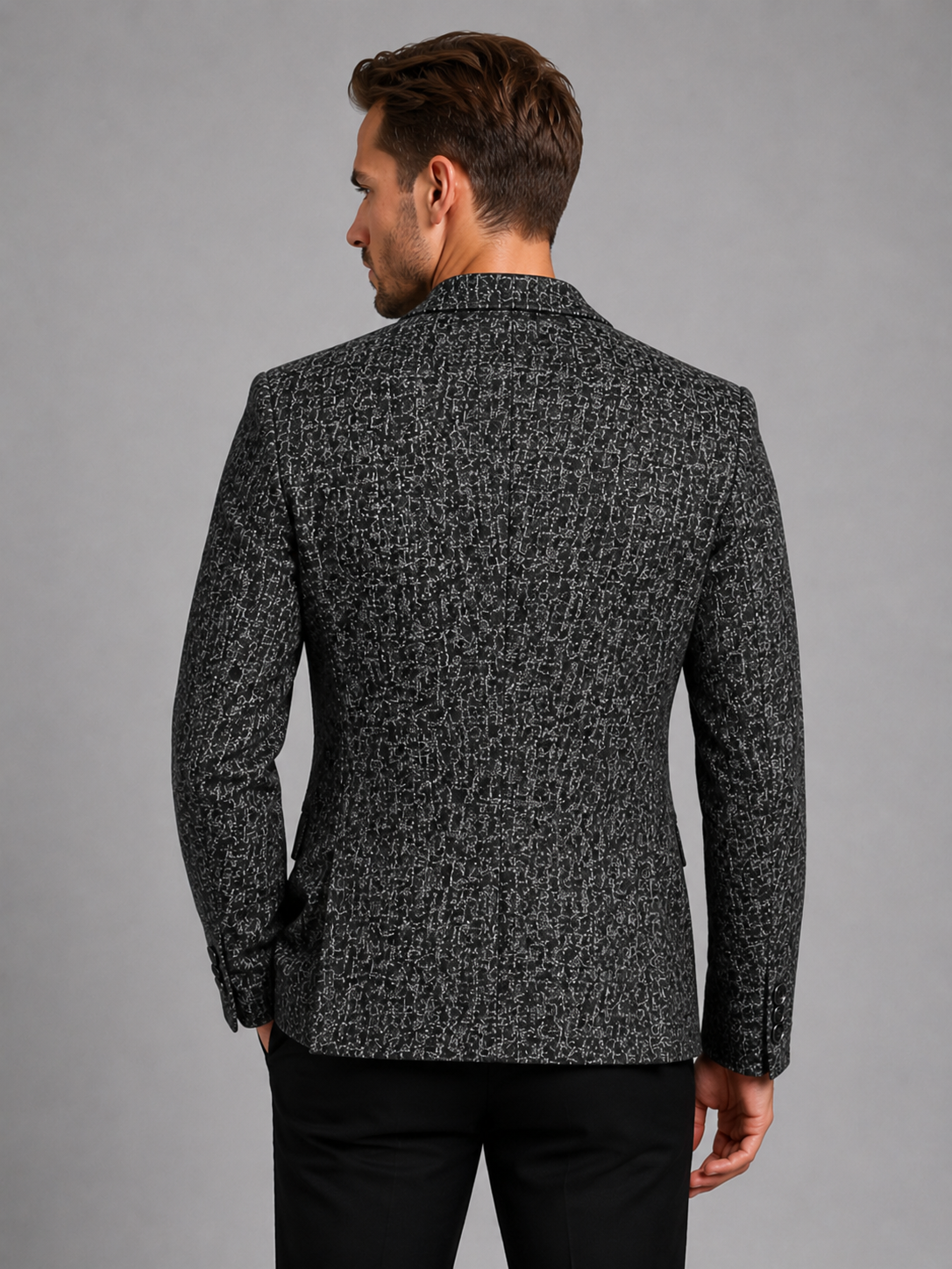 Blazer Men - Slim Fit Textured Blazer with Notch Lapels and Two Buttons