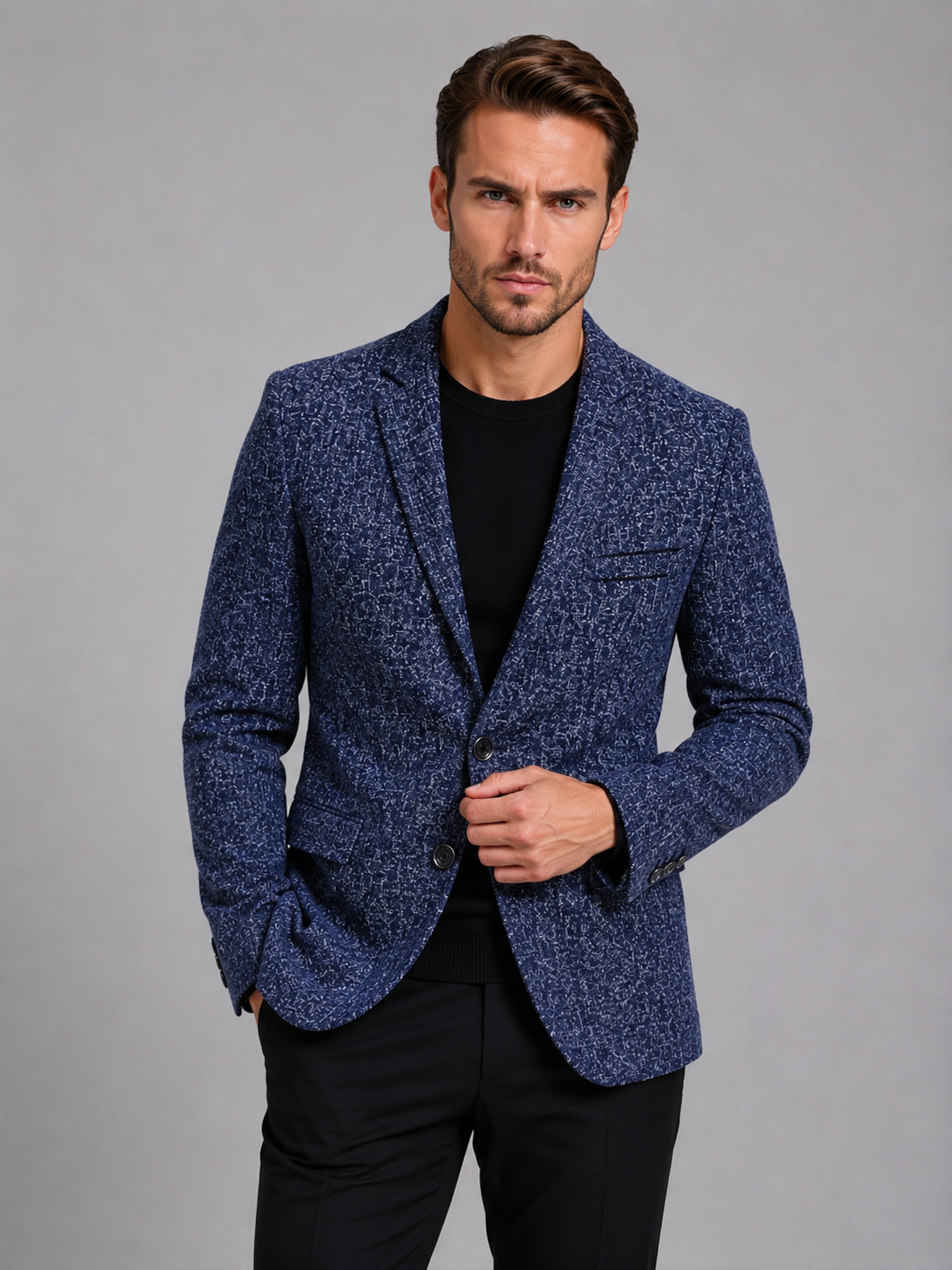 Blazer Men - Slim Fit Textured Blazer with Notch Lapels and Two Buttons