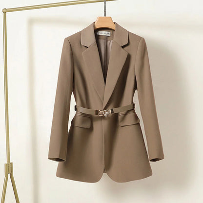 Blazer Women - Belted Notched Lapel Longline Cut