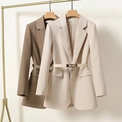 Blazer Women - Belted Notched Lapel Longline Cut