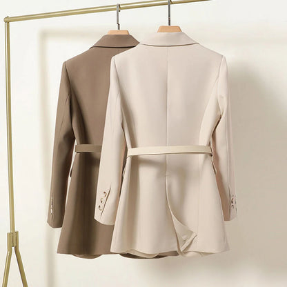 Blazer Women - Belted Notched Lapel Longline Cut