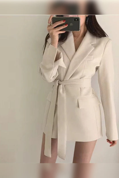 Blazer Women - Belted Tailored with Notched Lapel