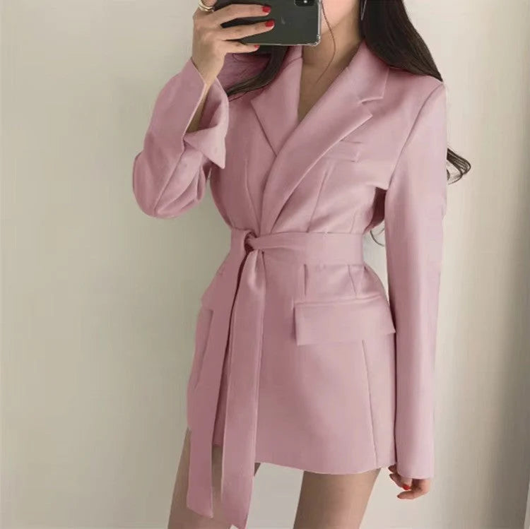 Blazer Women - Belted Tailored with Notched Lapel