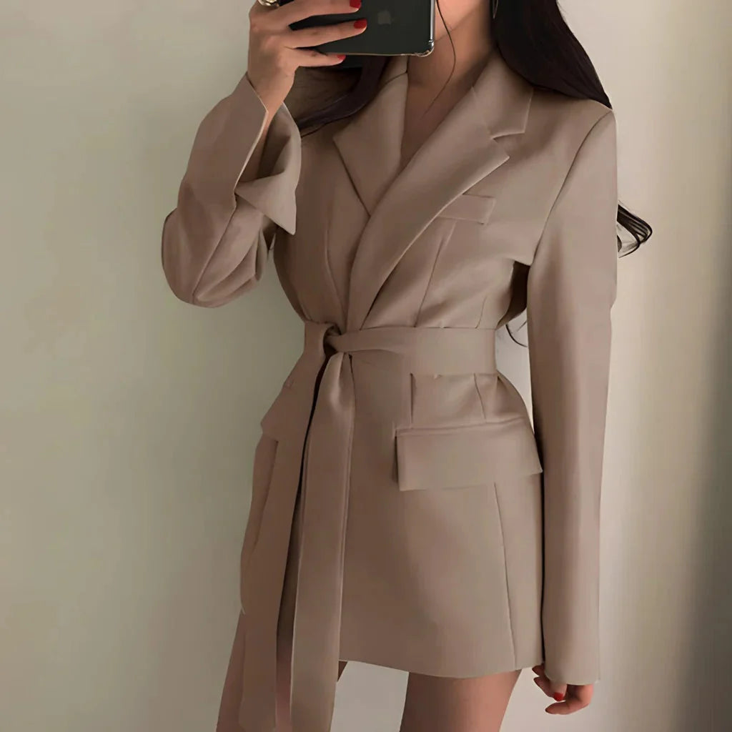 Blazer Women - Belted Tailored with Notched Lapel