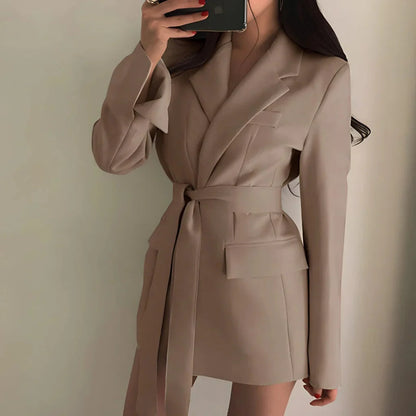 Blazer Women - Belted Tailored with Notched Lapel