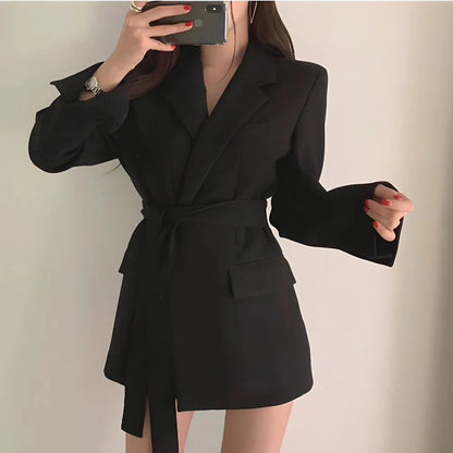 Blazer Women - Belted Tailored with Notched Lapel