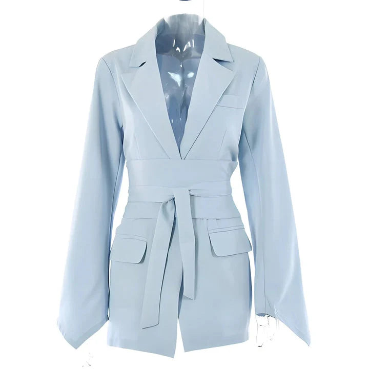Blazer Women - Belted Tailored with Notched Lapel