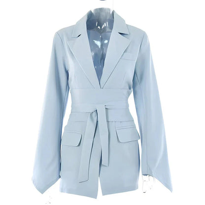 Blazer Women - Belted Tailored with Notched Lapel