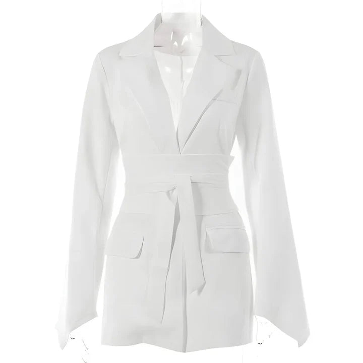 Blazer Women - Belted Tailored with Notched Lapel