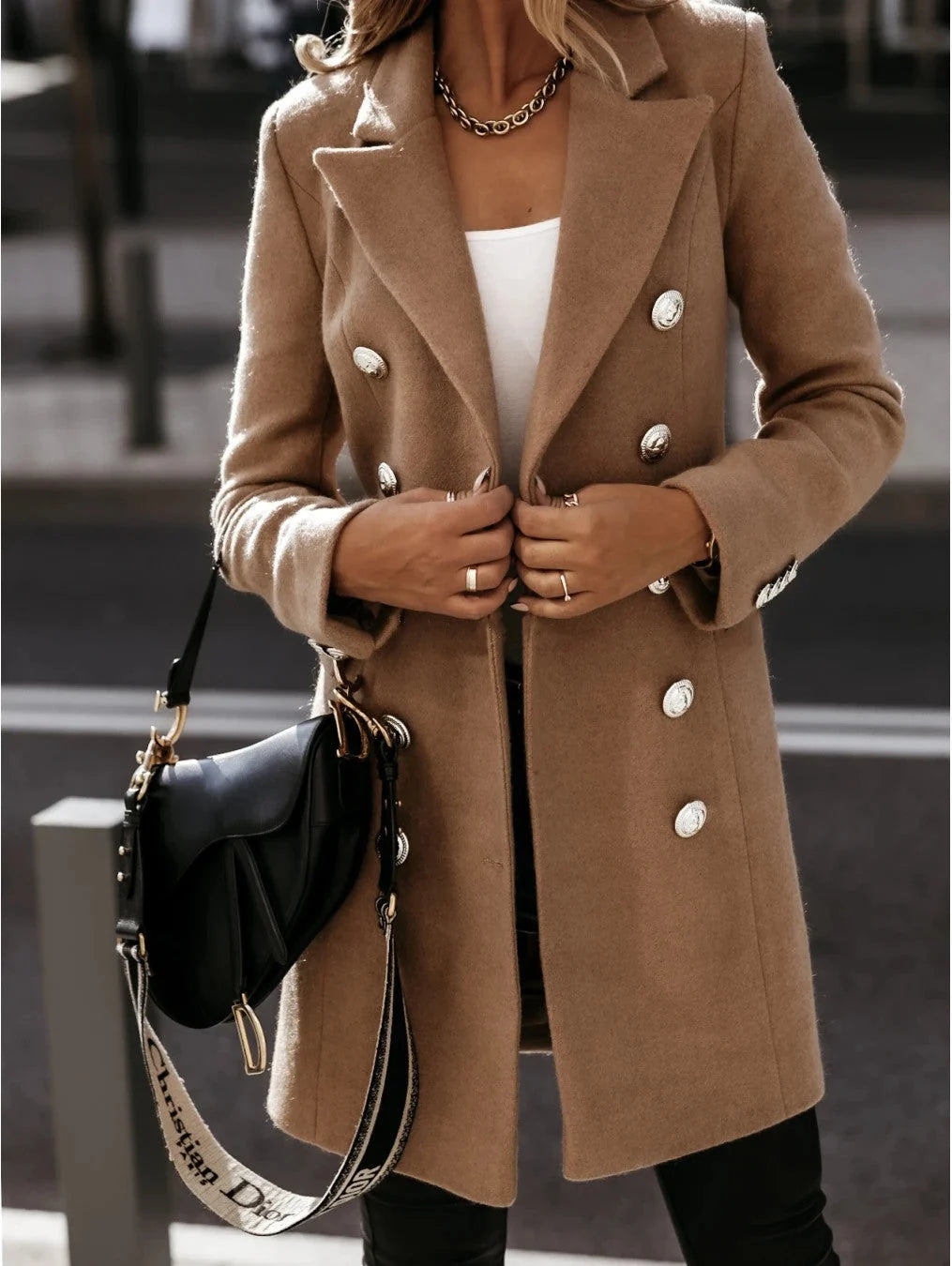 Blazer Women - Double-Breasted Coat with Notch Lapel