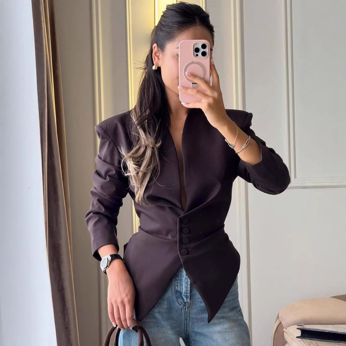 Blazer Women - Tailored Blazer with Deep V Neck