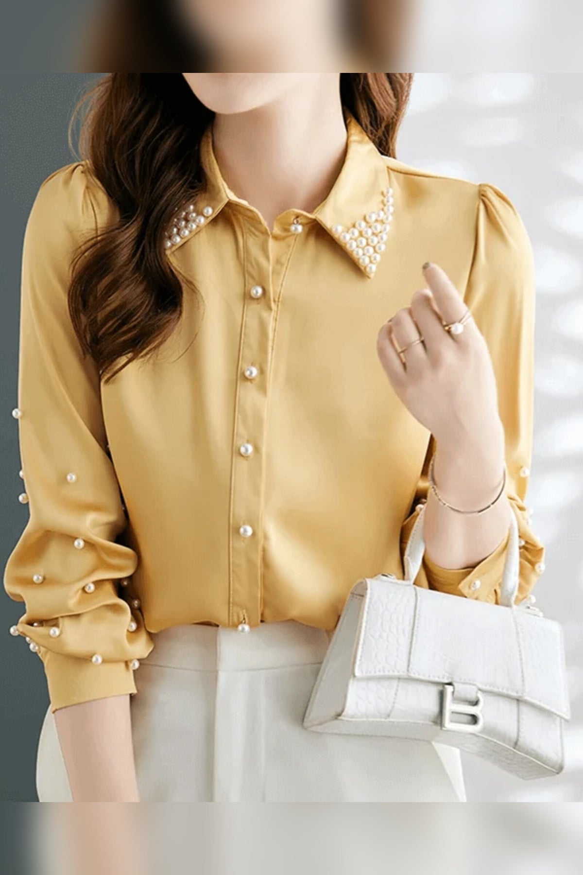 Blouse Women - Pearl-Embellished with High-Low Hem