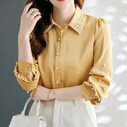 Blouse Women - Pearl-Embellished with High-Low Hem