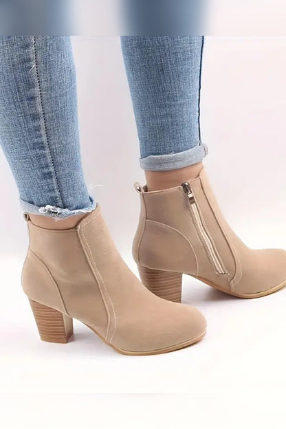 Boots Women - Block Heel Ankle Boots with Side Zip