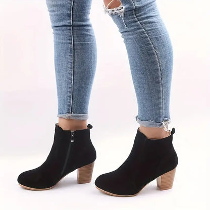 Boots Women - Block Heel Ankle Boots with Side Zip