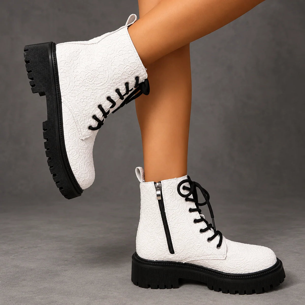 Boots Women - Embroidered White Platform Boots