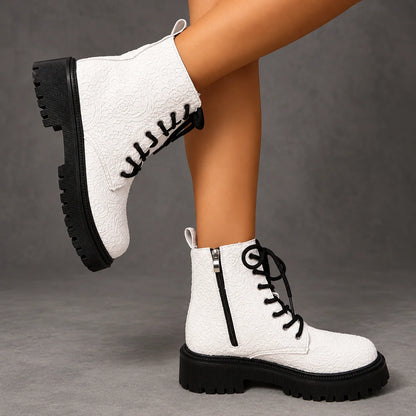 Boots Women - Embroidered White Platform Boots