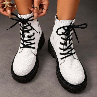 Boots Women - Embroidered White Platform Boots
