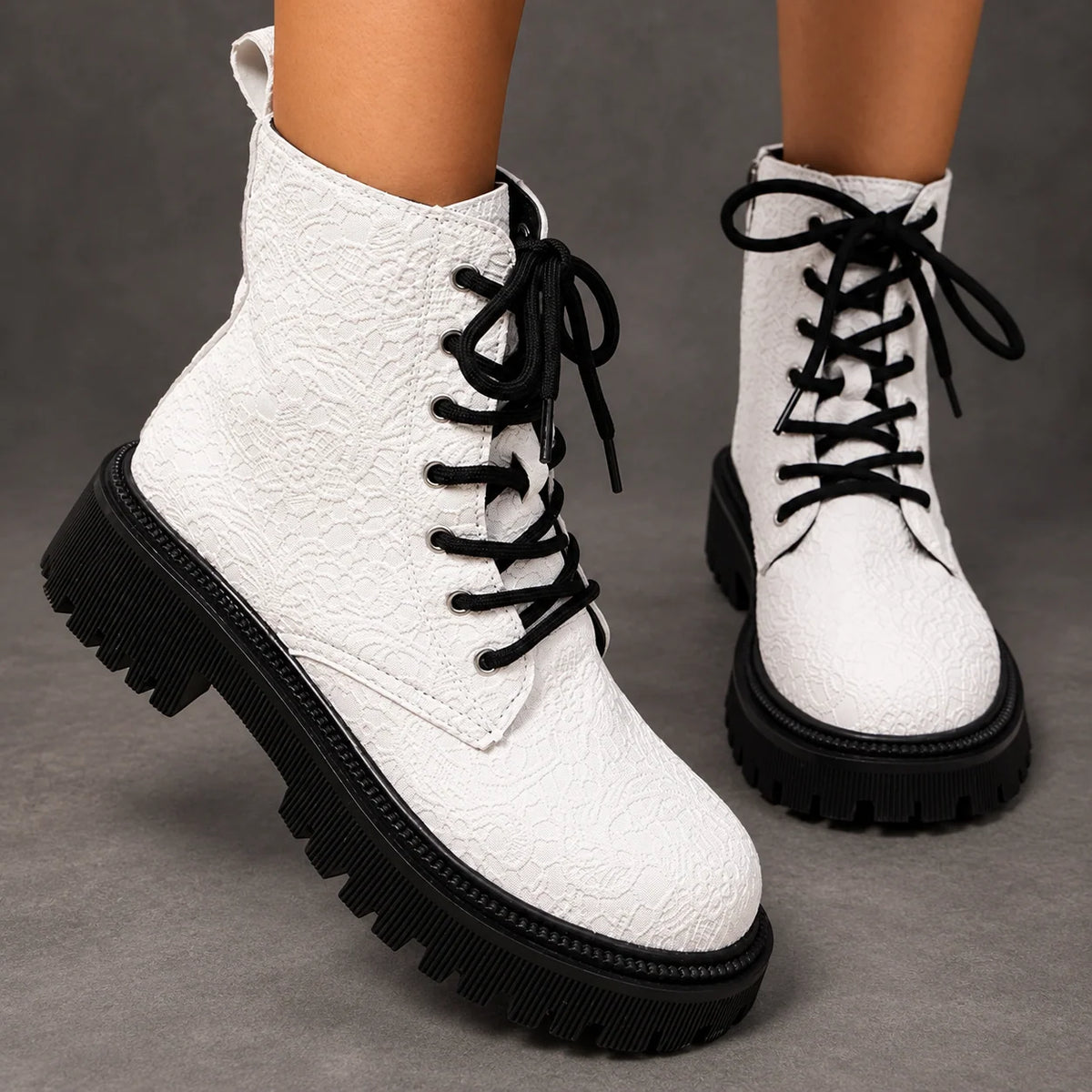 Boots Women - Embroidered White Platform Boots