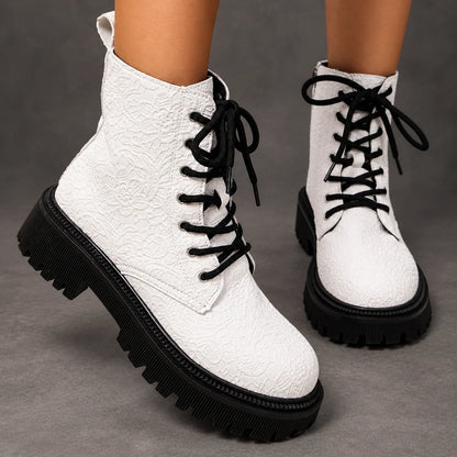 Boots Women - Embroidered White Platform Boots