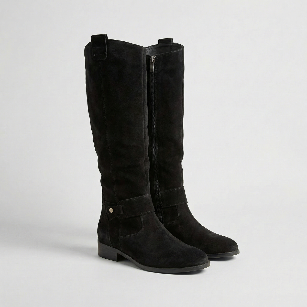 Boots Women - Knee High Slouch Boots with Buckle Strap and Low Heel