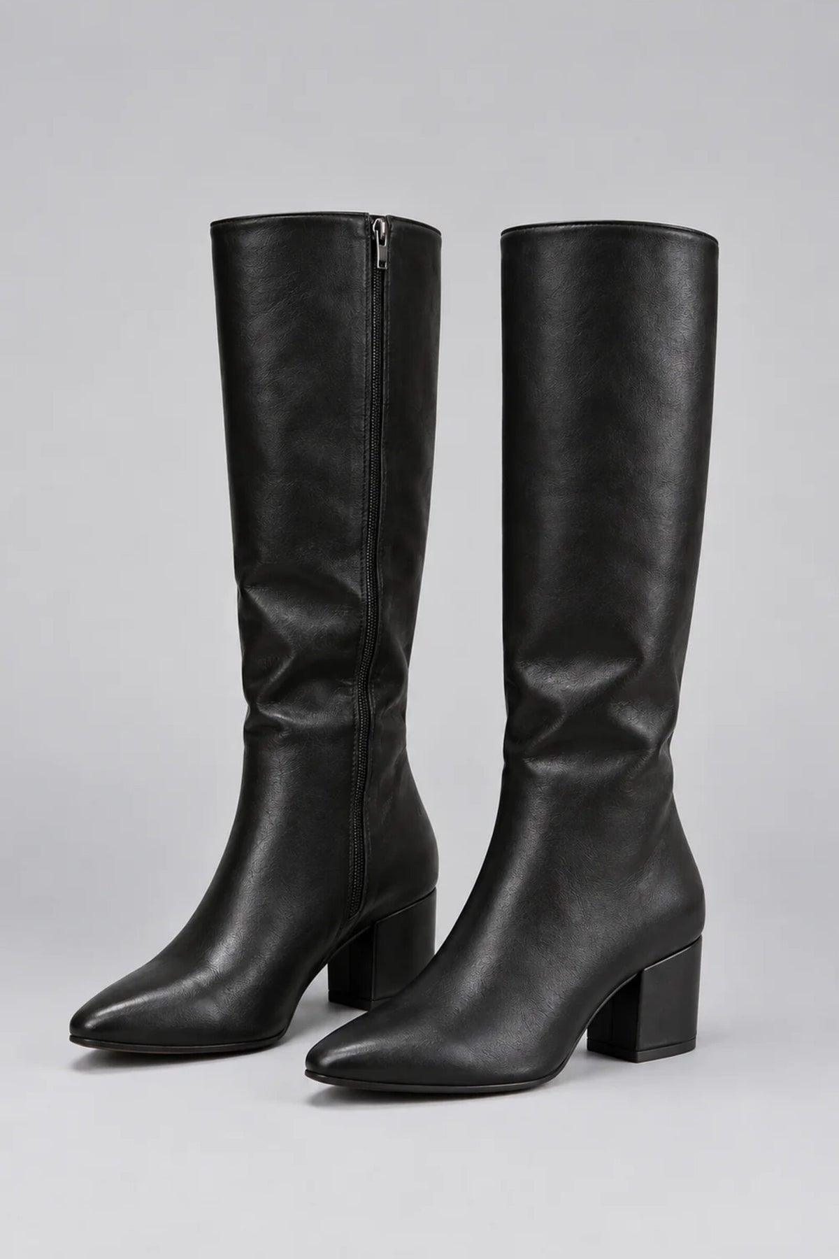 Boots Women - Leather Look Pointed Toe Knee High