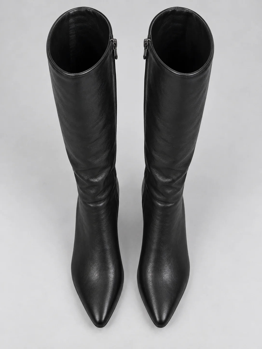 Boots Women - Leather Look Pointed Toe Knee High