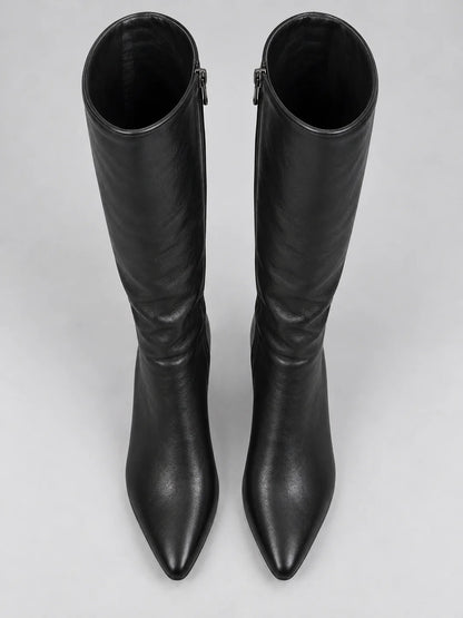 Boots Women - Leather Look Pointed Toe Knee High