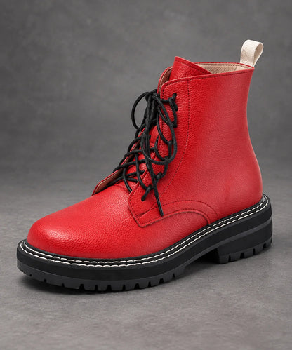 Boots Women - Pebbled Lace-Up with Side Zip and Chunky Lug Sole