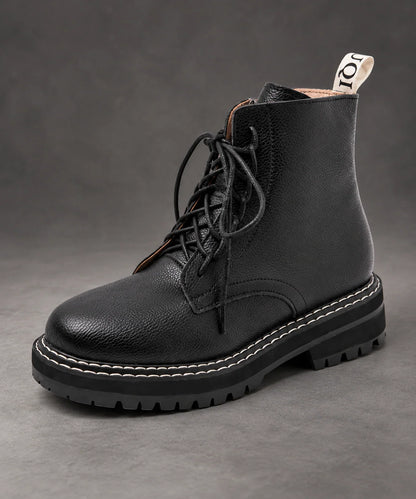 Boots Women - Pebbled Lace-Up with Side Zip and Chunky Lug Sole