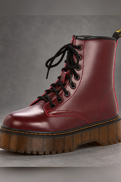 Boots Women - Platform Combat Boots with Lace-Up Front and Side Zip