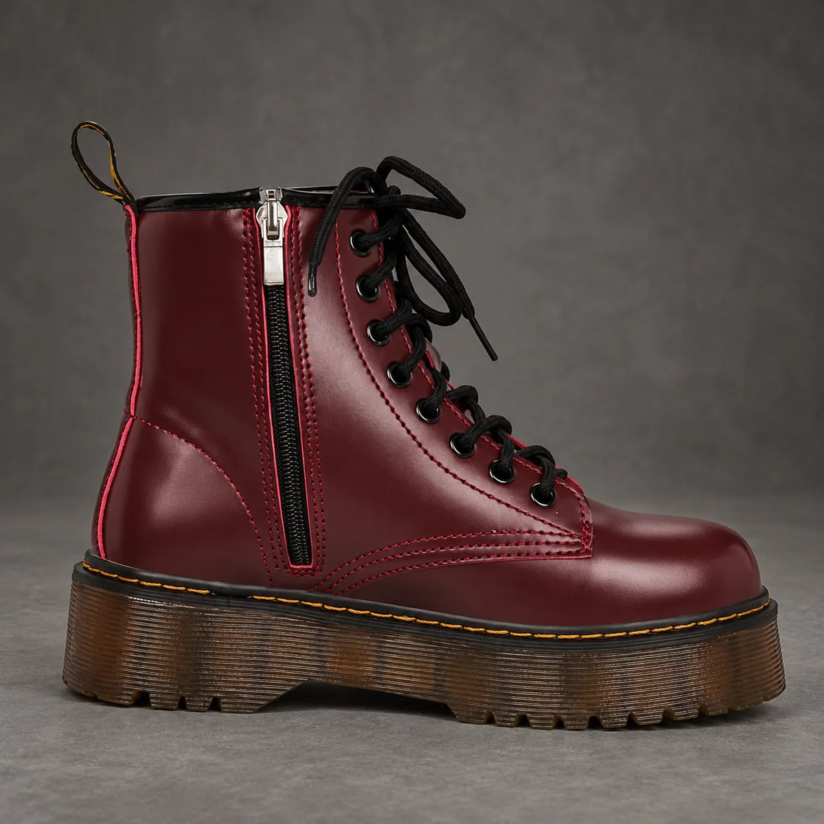 Boots Women - Platform Combat Boots with Lace-Up Front and Side Zip