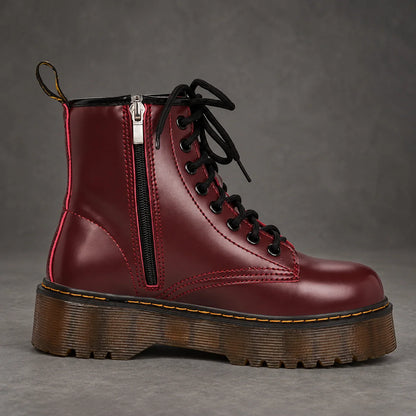 Boots Women - Platform Combat Boots with Lace-Up Front and Side Zip