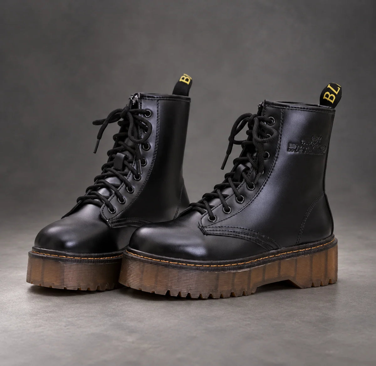 Boots Women - Platform Combat Boots with Lace-Up Front and Side Zip