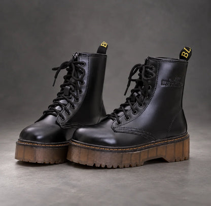 Boots Women - Platform Combat Boots with Lace-Up Front and Side Zip