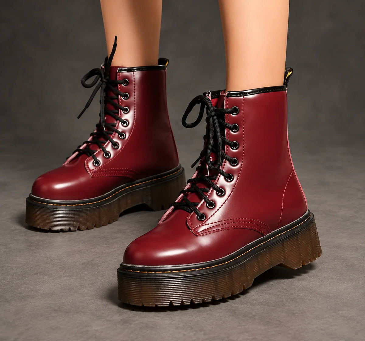 Boots Women - Platform Combat Boots with Lace-Up Front and Side Zip
