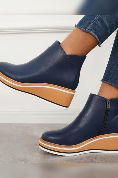 Boots Women - Wedge Ankle Boots with Side Zip and Platform Sole