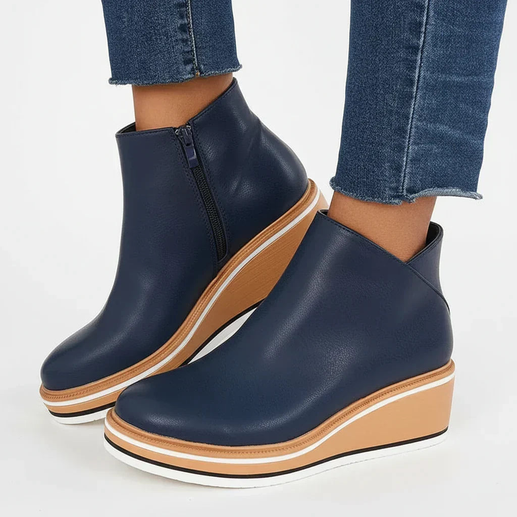 Boots Women - Wedge Ankle Boots with Side Zip and Platform Sole