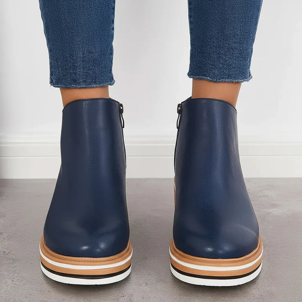 Boots Women - Wedge Ankle Boots with Side Zip and Platform Sole