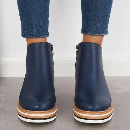 Boots Women - Wedge Ankle Boots with Side Zip and Platform Sole