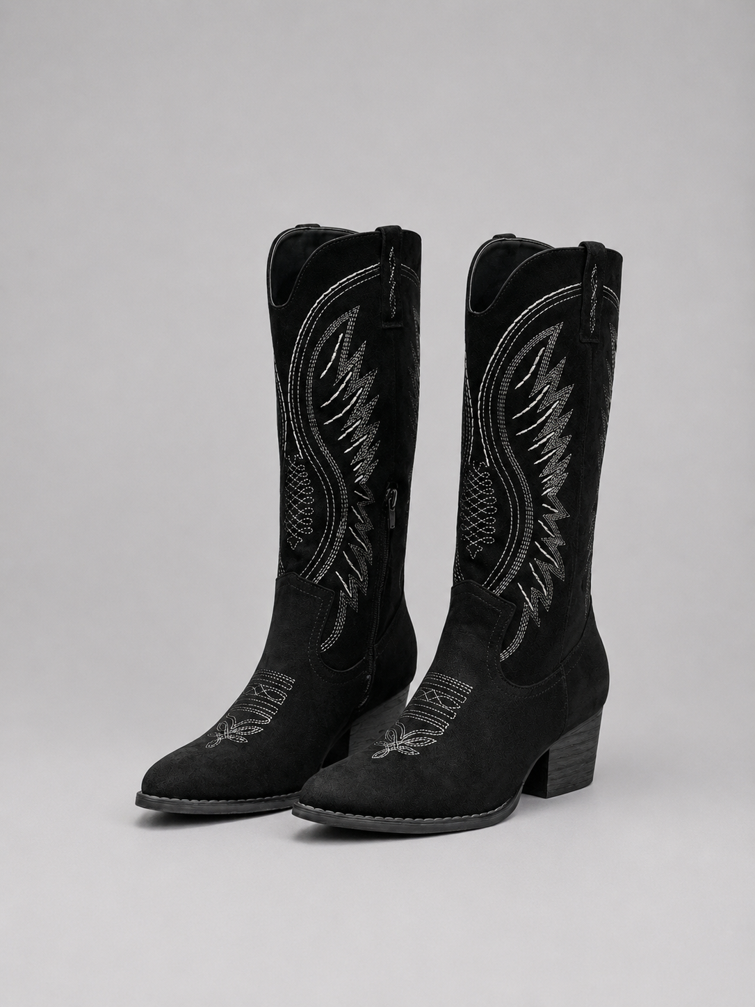 Boots Women - Western Cowboy Boots with Embroidered Shaft and Block Heel