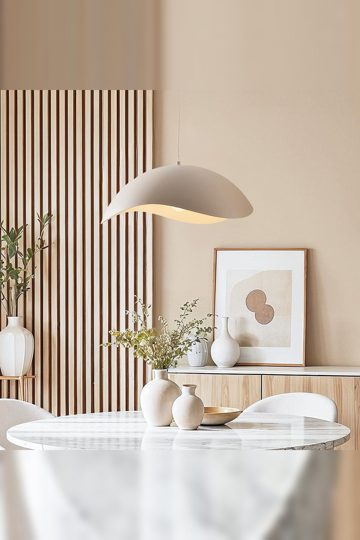 Wave Pendant Light – organic metal shade, sand taupe, adjustable cord