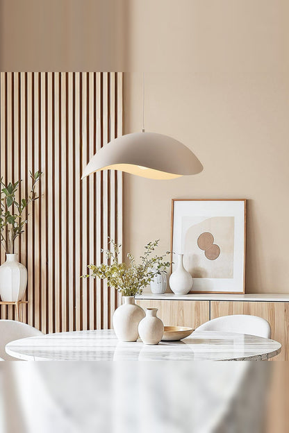 Wave Pendant Light – organic metal shade, sand taupe, adjustable cord