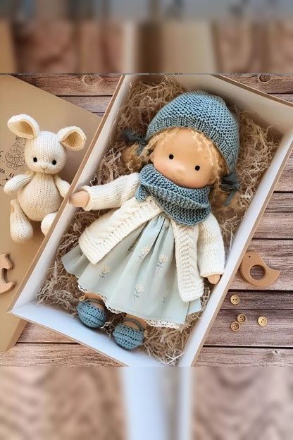 Handmade Waldorf Doll – soft plush toy, natural cotton & wool, hypoallergenic