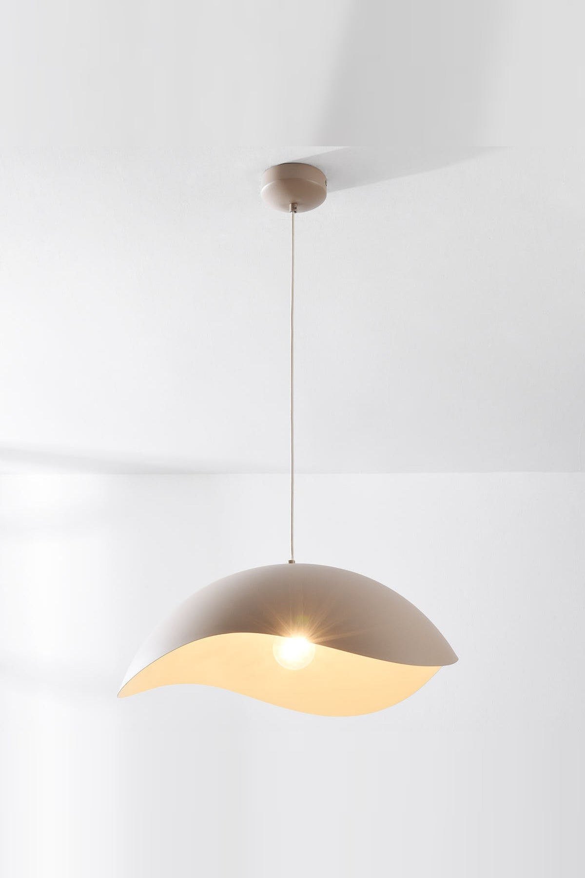 Wave Pendant Light – organic metal shade, sand taupe, adjustable cord