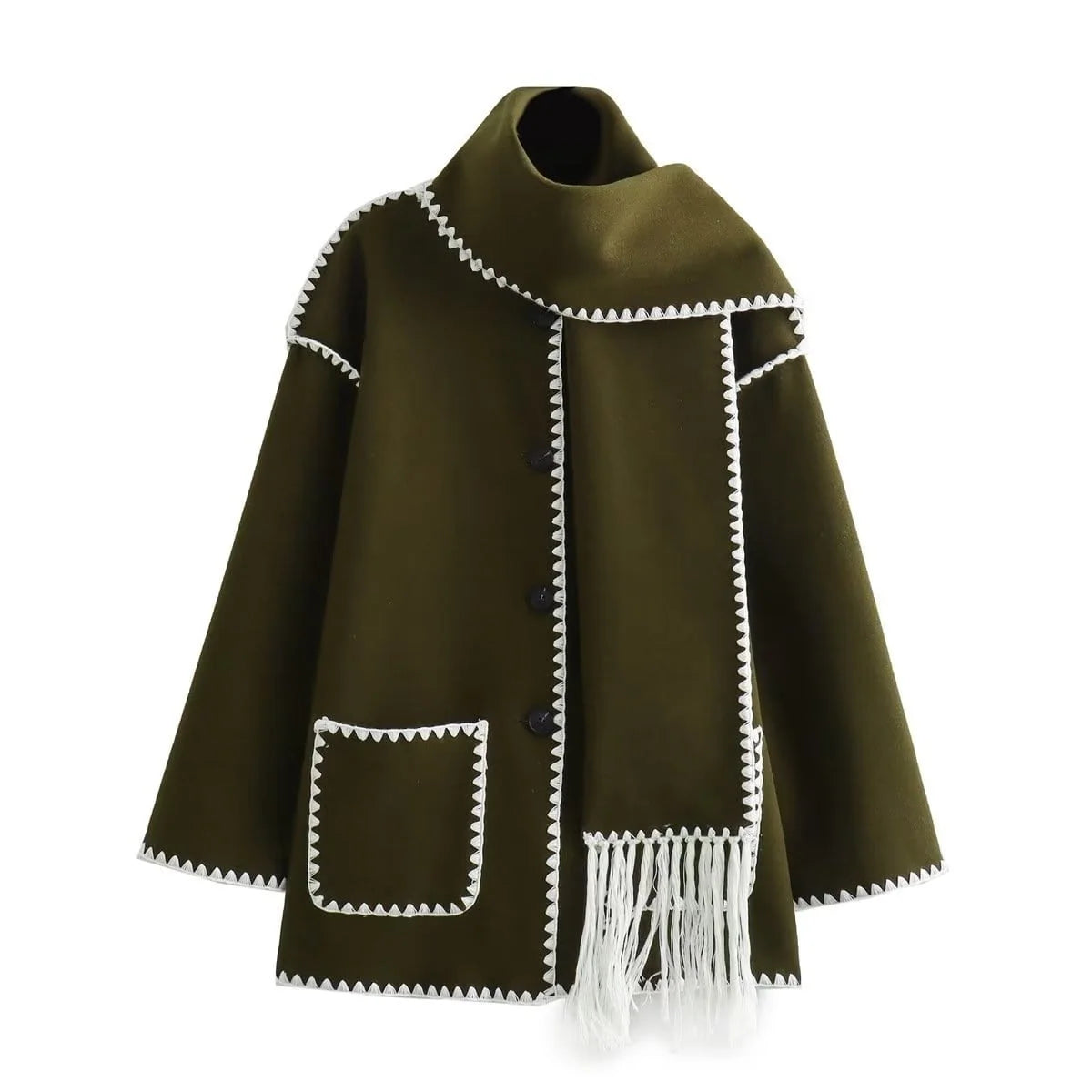 Cape Women - Wool Cape with Turtleneck Collar