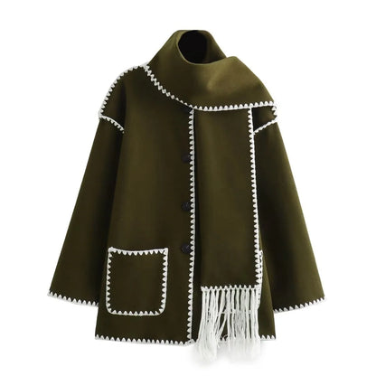 Cape Women - Wool Cape with Turtleneck Collar
